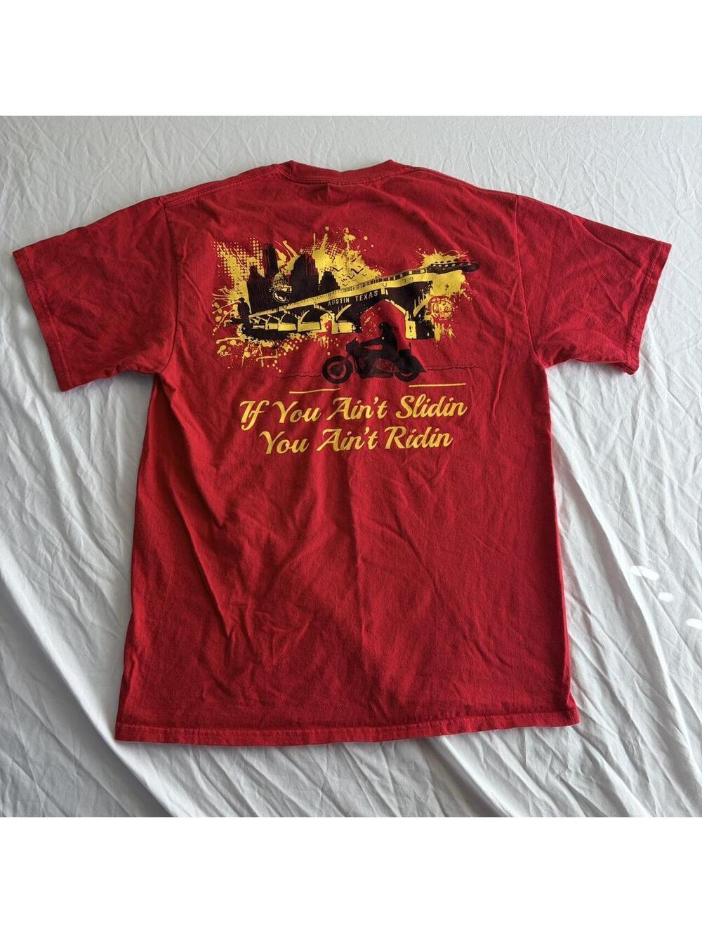 Graphic Tee Motorcycle Austin Texas  – Red Biker T-Shirt